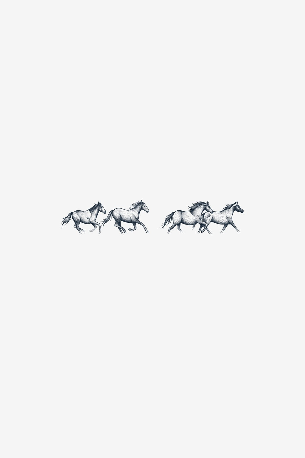 Patru cai în galop, tatuaj temporar Inklabs, redați în punctaj fin pe o linie continuă