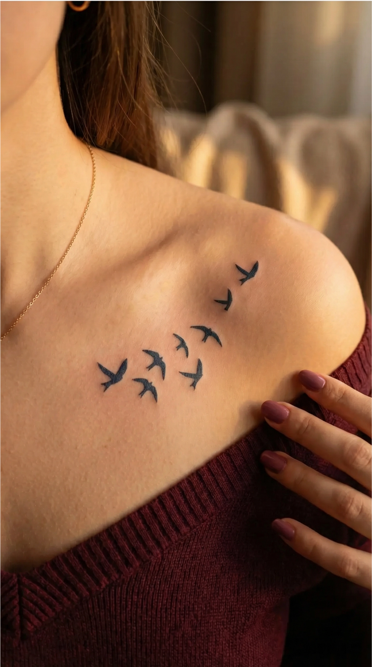 Model temporar Freedom cu păsări în zbor simetrice, exemplu de shoulder cap ornamental pentru umăr