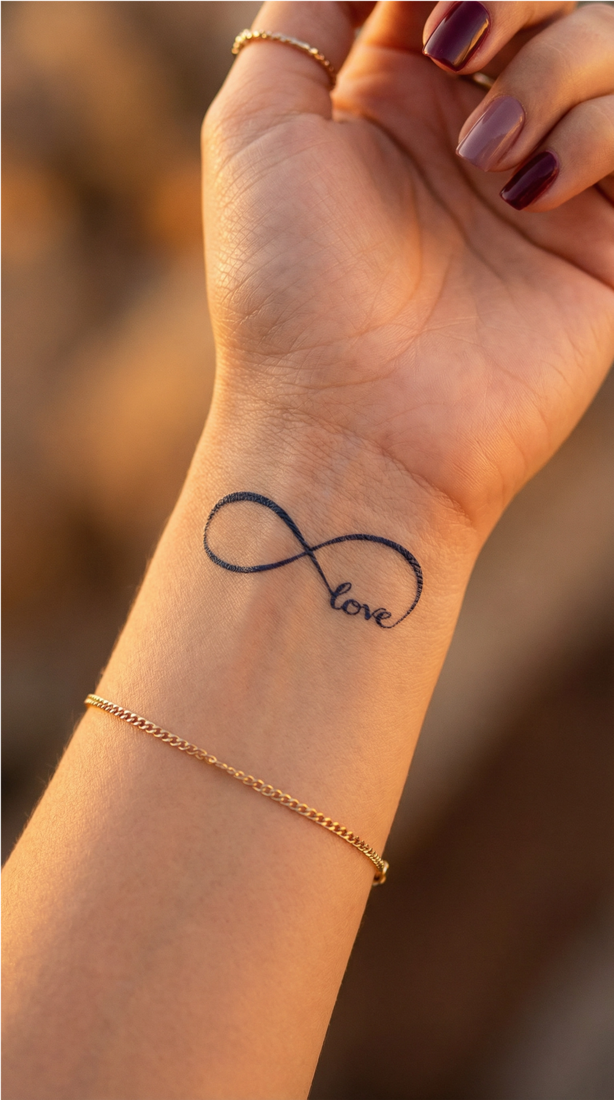 Model de tatuaj Infinit, linie fină, aplicat pe piele