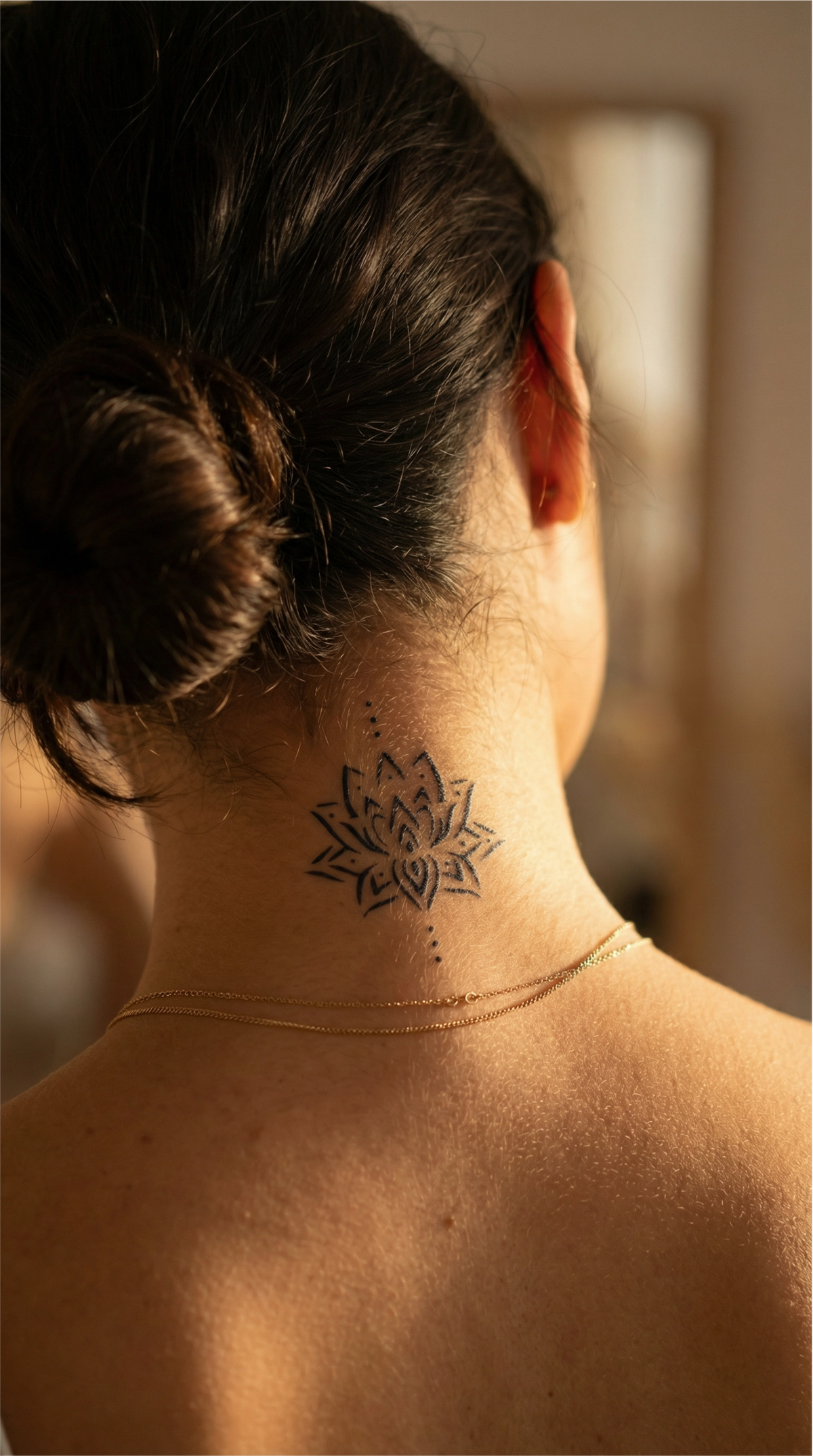 Tatuaj temporar cu model de floare de lotus, realizat cu linii fine