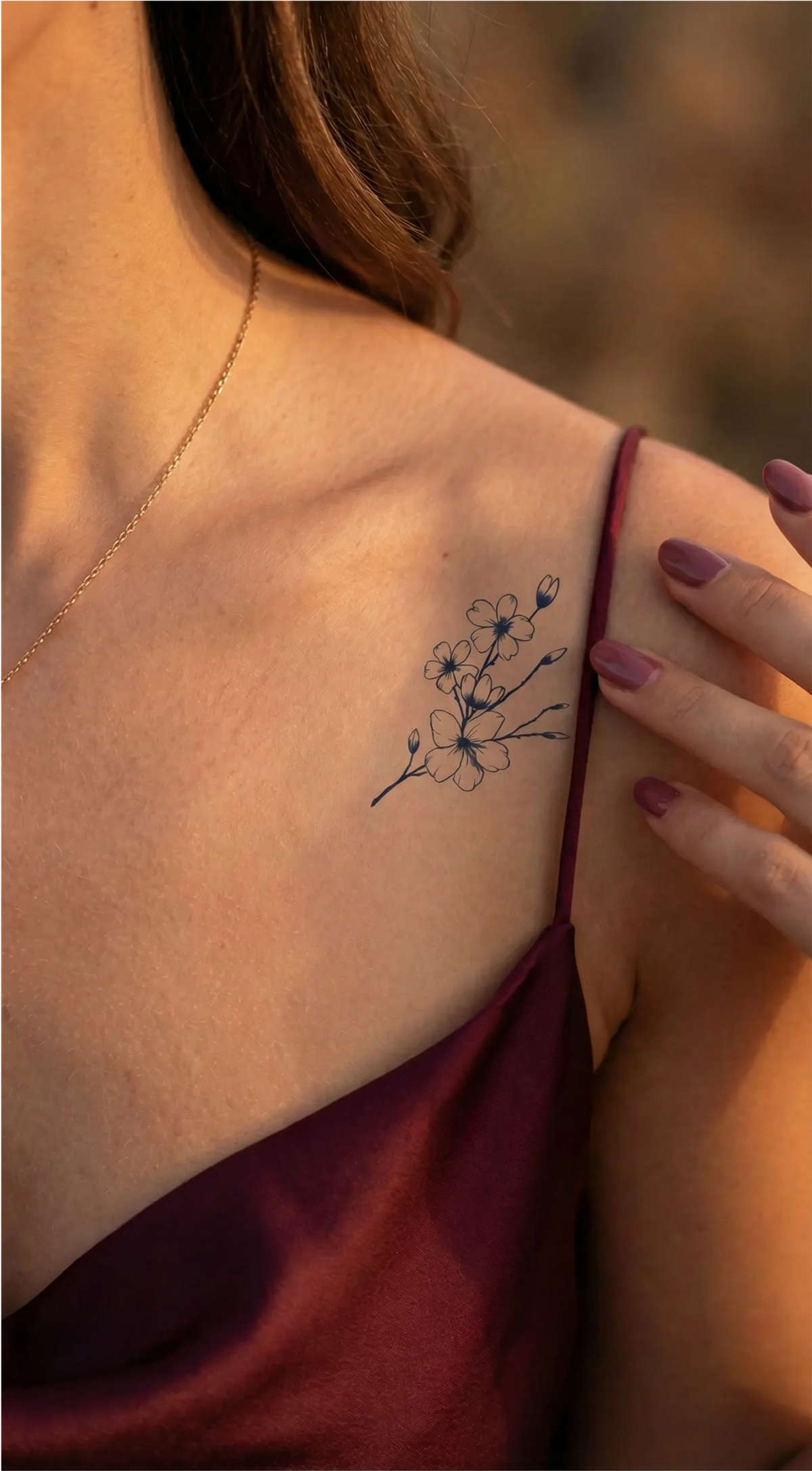 Motiv delicat inspirat din natură, realizat în tehnica fineline pe piele, ca exemplu de stil pentru un tatuaj cu molie în linii fine
